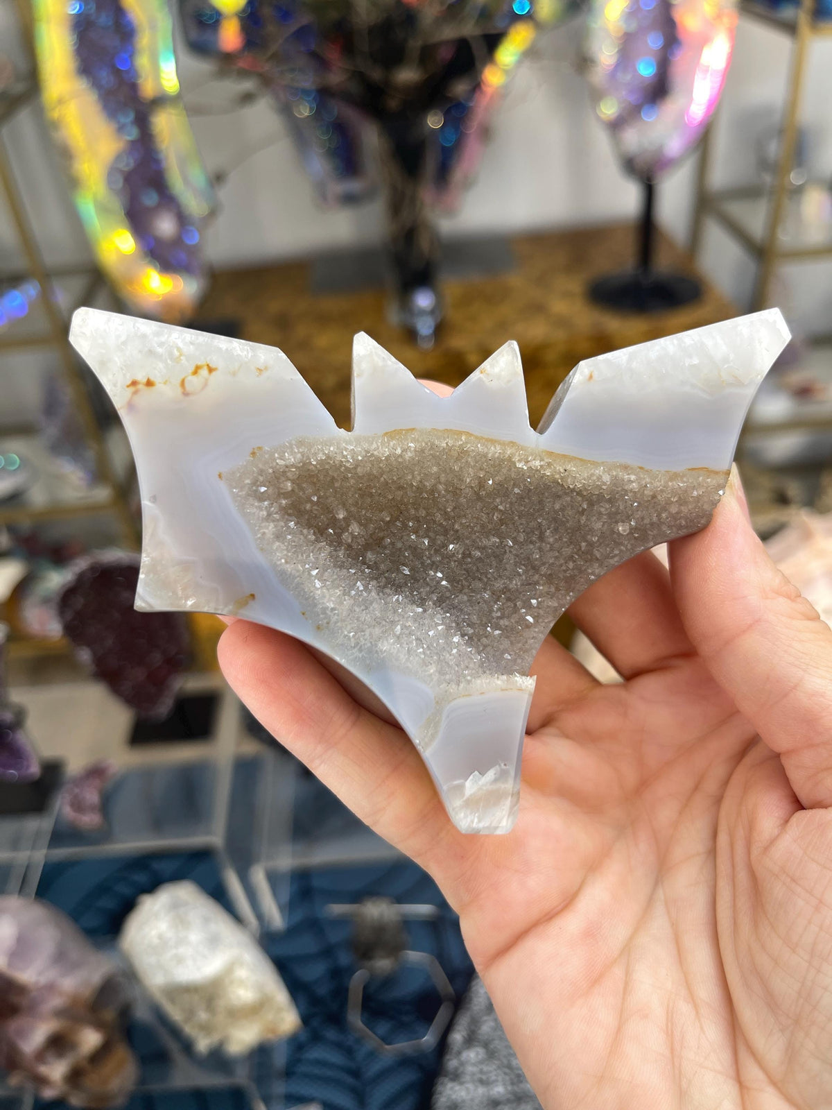 Druzy Agate Bat Carving: Halloween Crystal Decor