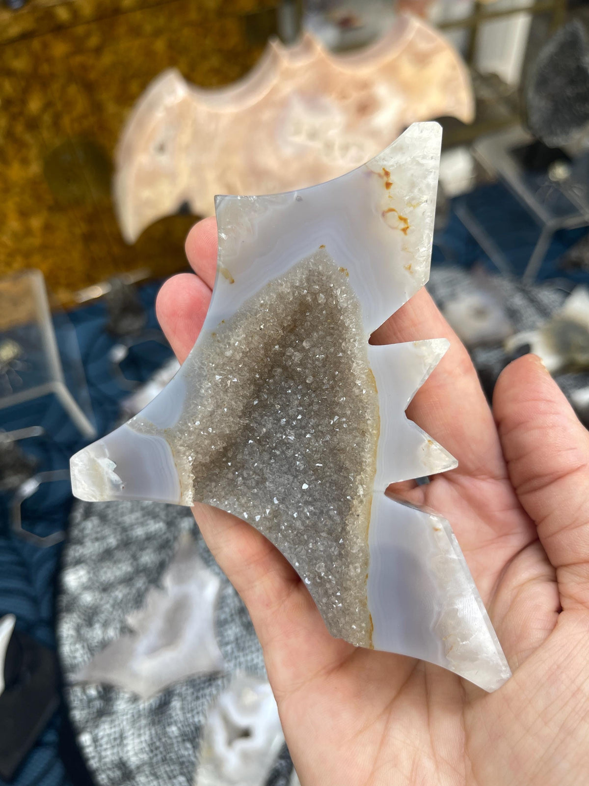 Druzy Agate Bat Carving: Halloween Crystal Decor