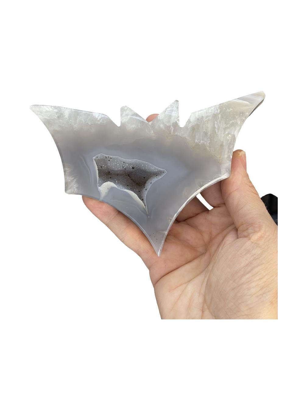Druzy Agate Bat Carving: Witchy Halloween Crystal Decor