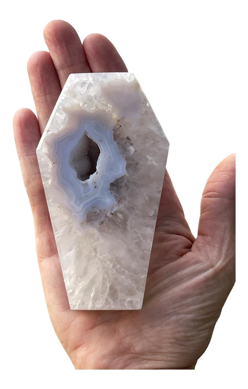 Natural Druzy Agate Coffin Carving: Halloween Crystal Decor