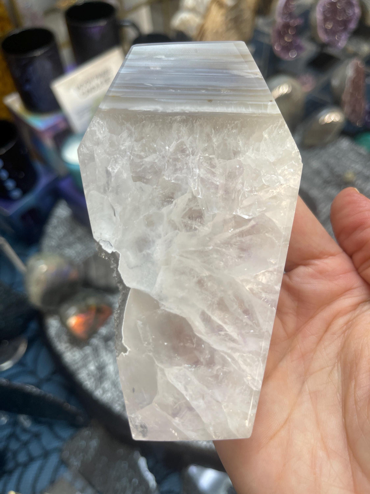 Druzy Agate Coffin Carving: Halloween Crystal Decor, 4.5"