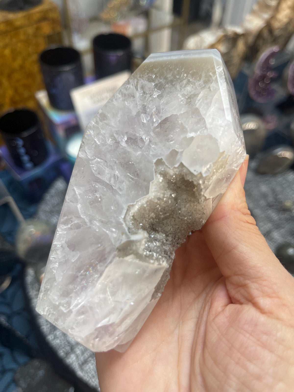 Druzy Agate Coffin Carving: Halloween Crystal Decor, 4.5"