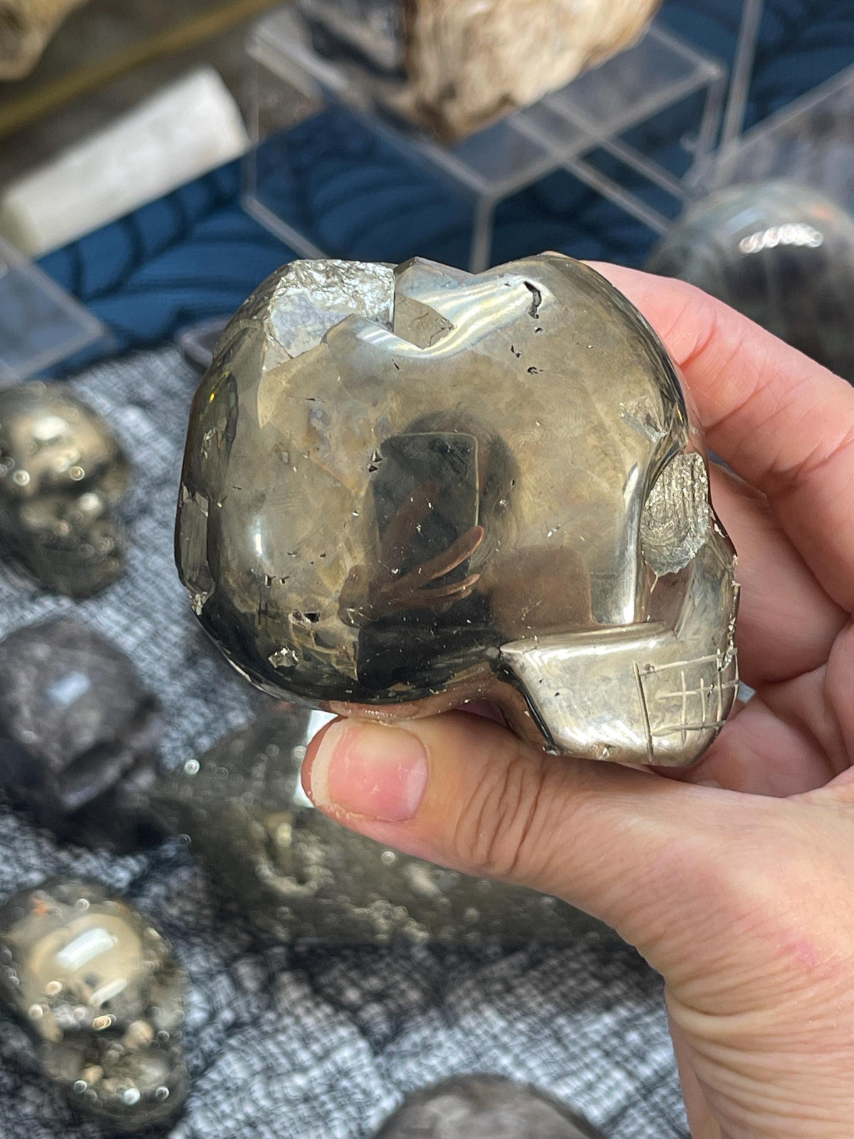 Pyrite Crystal Skull Carving: Abundance, Protection, Grounding (3" x 2.5")