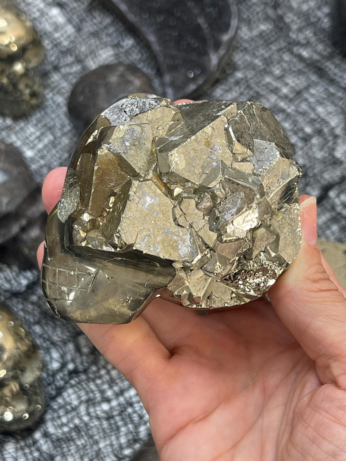Pyrite Crystal Skull Carving: Abundance, Protection, Grounding (3" x 2.5")