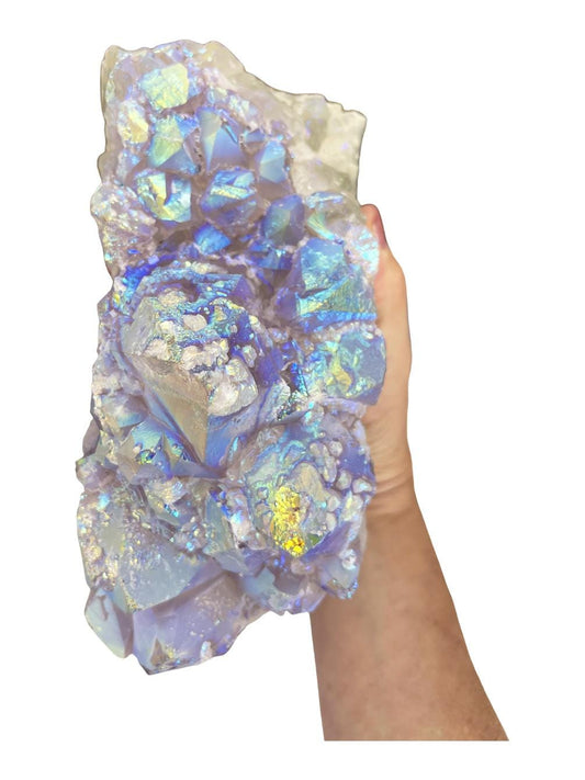 Angel Aura Amethyst Cut base, Druzy Amethyst, Amethyst with Calcite, Aura Crystals, Druzy Quartz, Home Decor, Statement piece
