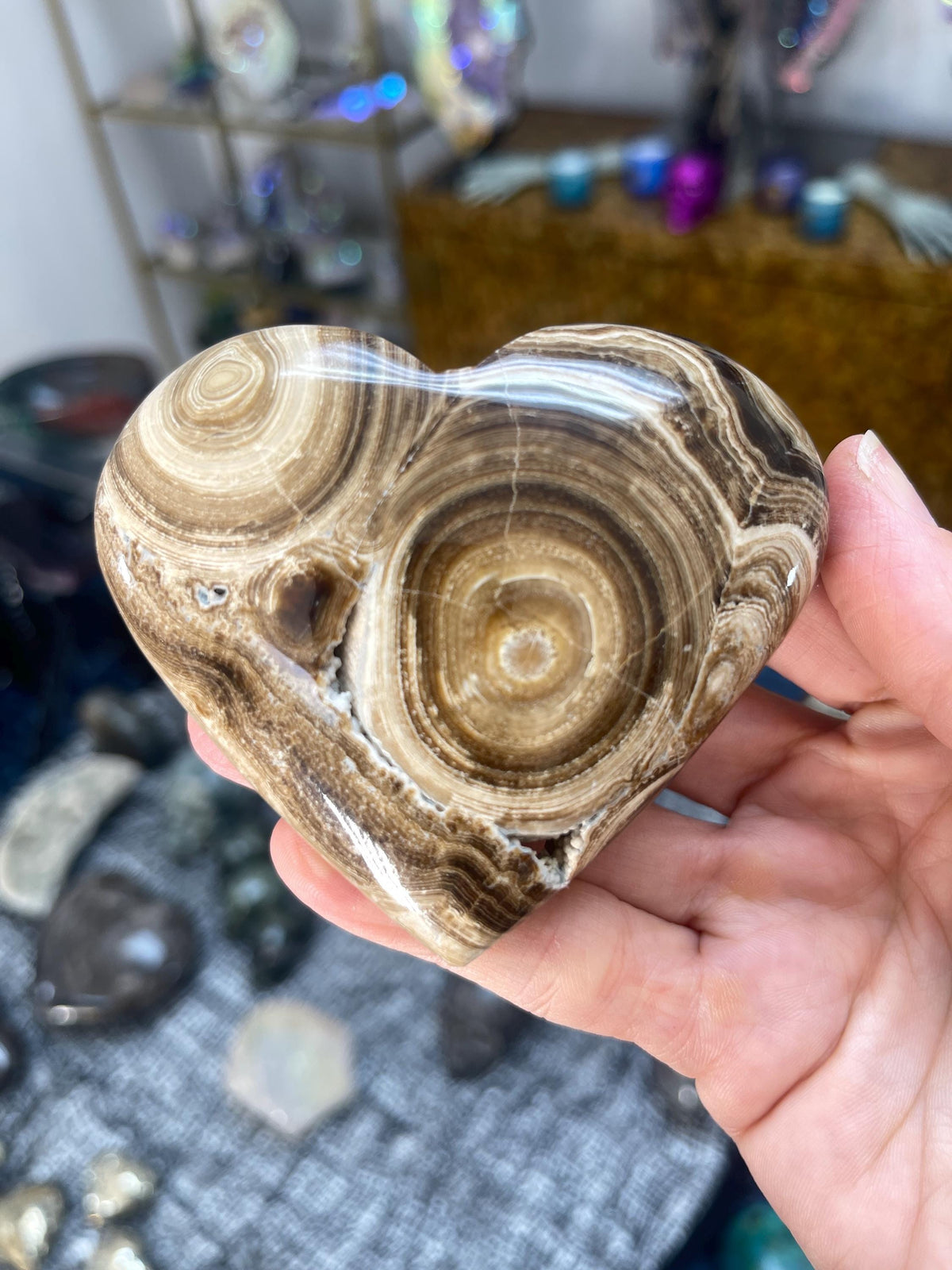 Chocolate Calcite Heart: Grounding Crystal Decor (3.25" x 2.75")