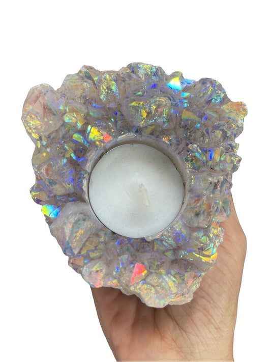 Angel Aura Candle Holder, Aura Amethyst Candle Holder, Rainbow Aura Crystals, Home Decor, Crystal Candleholders, Angel Aura Quartz