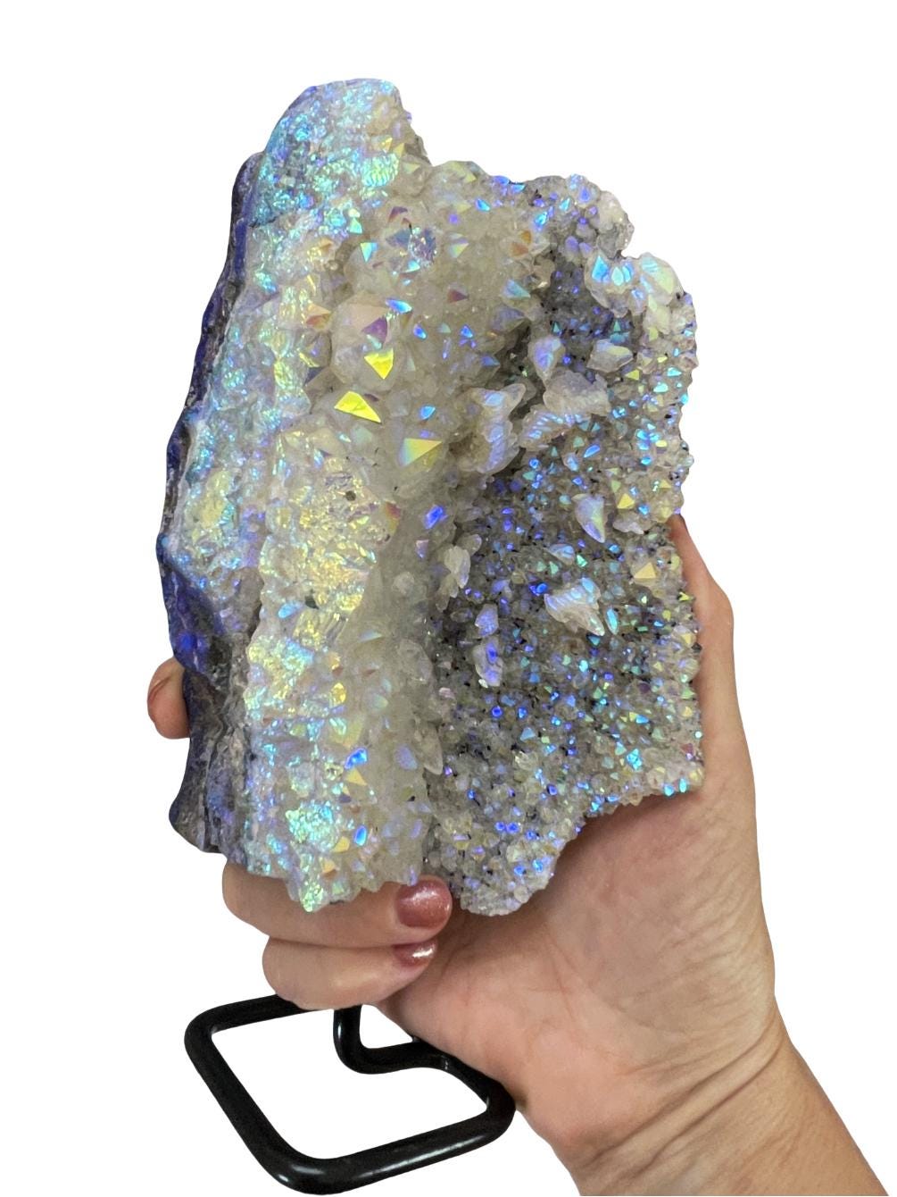 Angel Aura Quartz Druzy: Luxury Statement Crystal on Stand
