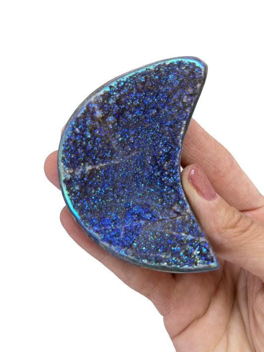 Angel Aura Black Galaxy Amethyst Moon, Aura Moon Carving, Home Decor, Aura Crystals, Angel Aura Amethyst, Crystal Moon, Moon Decor