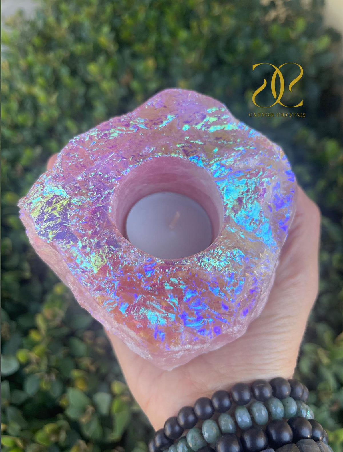 Aura Rose Quartz Candleholders, Aura Candle holders, Aura Crystals, Angel Aura Quartz, Aura Coated Crystals, Home Decor, Crystals for Love