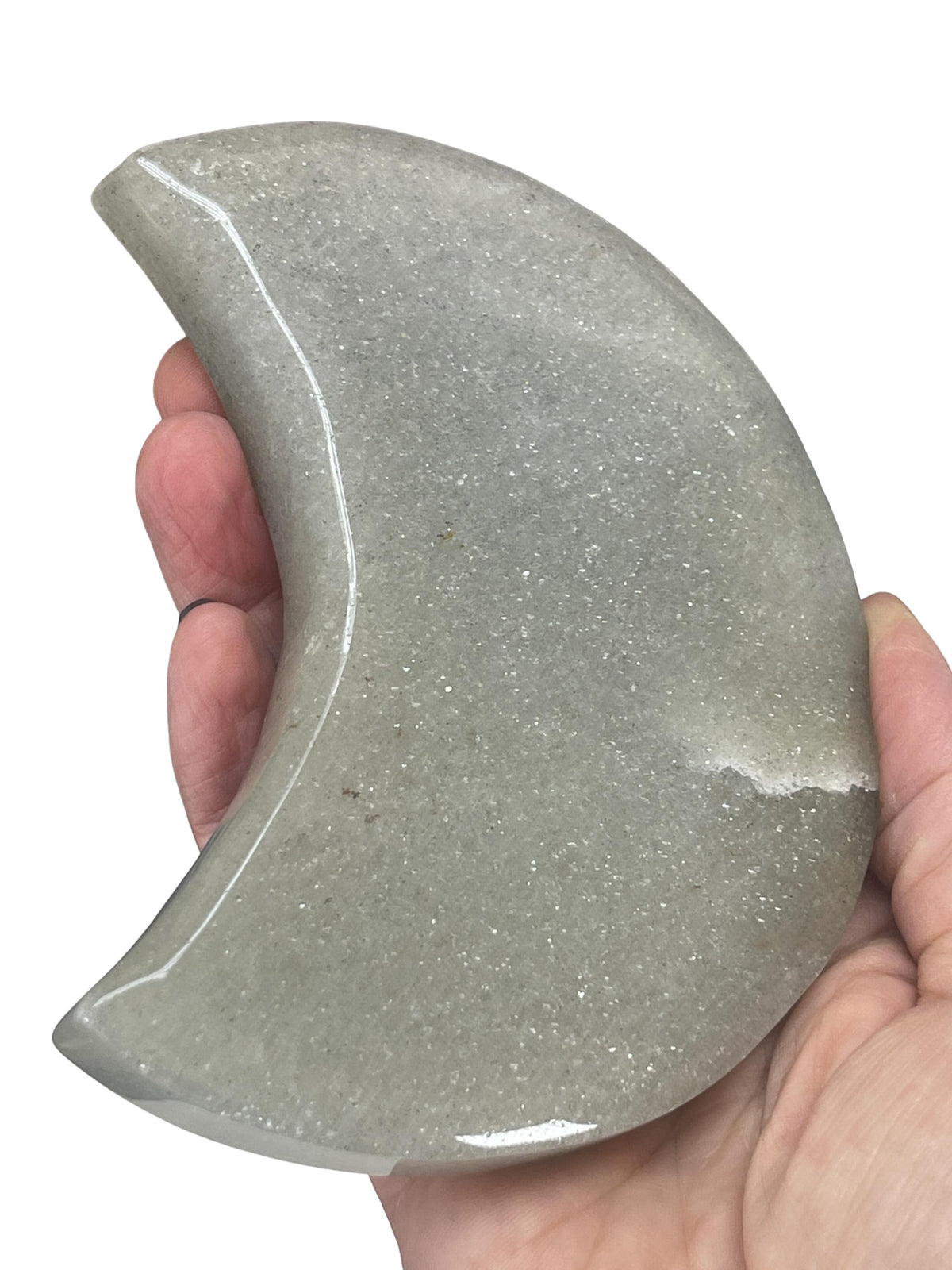 Silver Aventurine Moon with Mica on Silver Stand: Lunar Decor