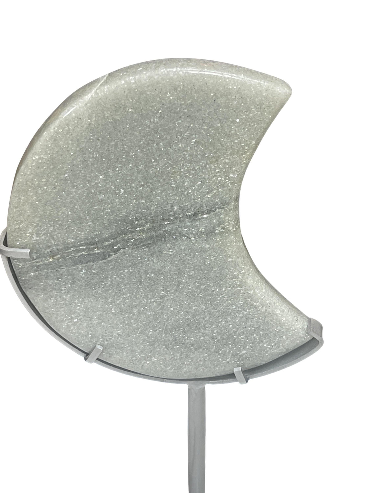 Sage Aventurine Moon with Mica on Silver Stand: Lunar Decor