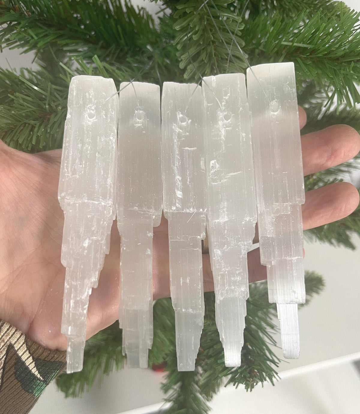 Selenite Icicle Ornaments, Crystal Christmas Tree Decor, Selenite Holiday Ornament, Healing Crystal Gift, Winter Decor