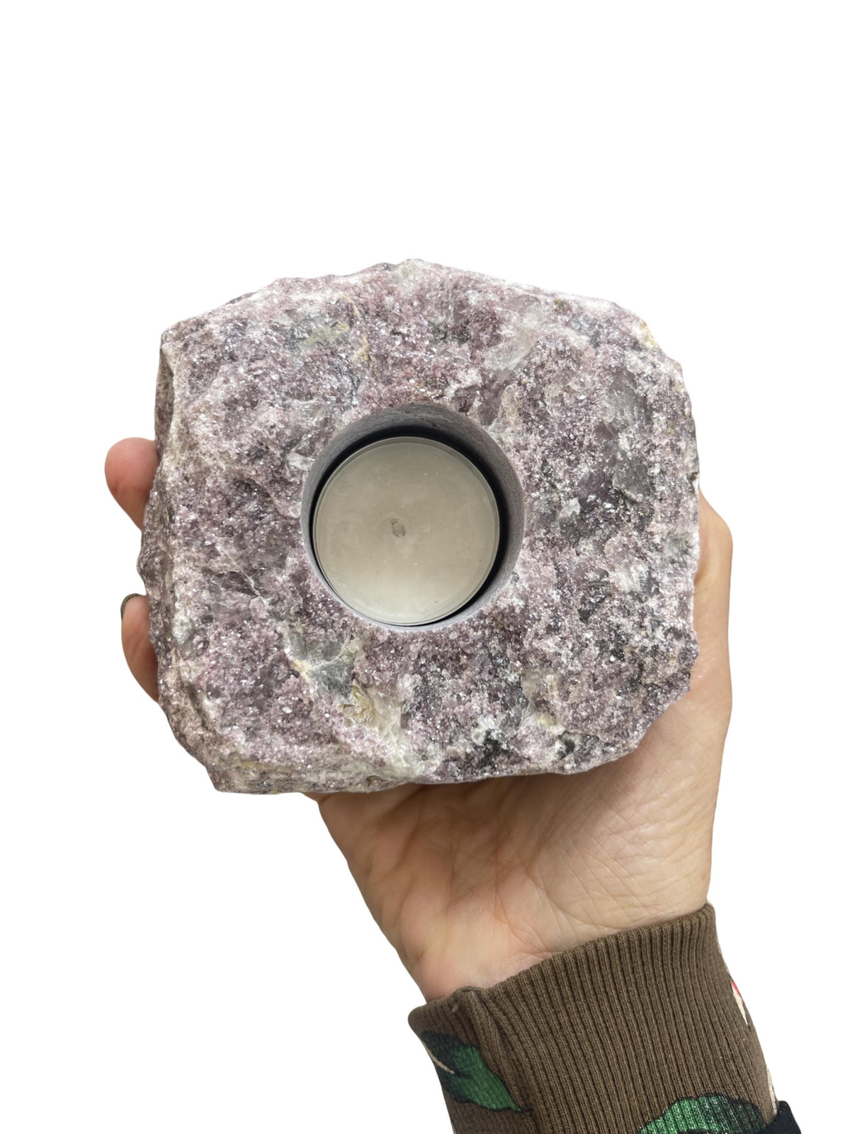 Lepidolite Tea Light Holder: Mica Crystal for Stress Relief