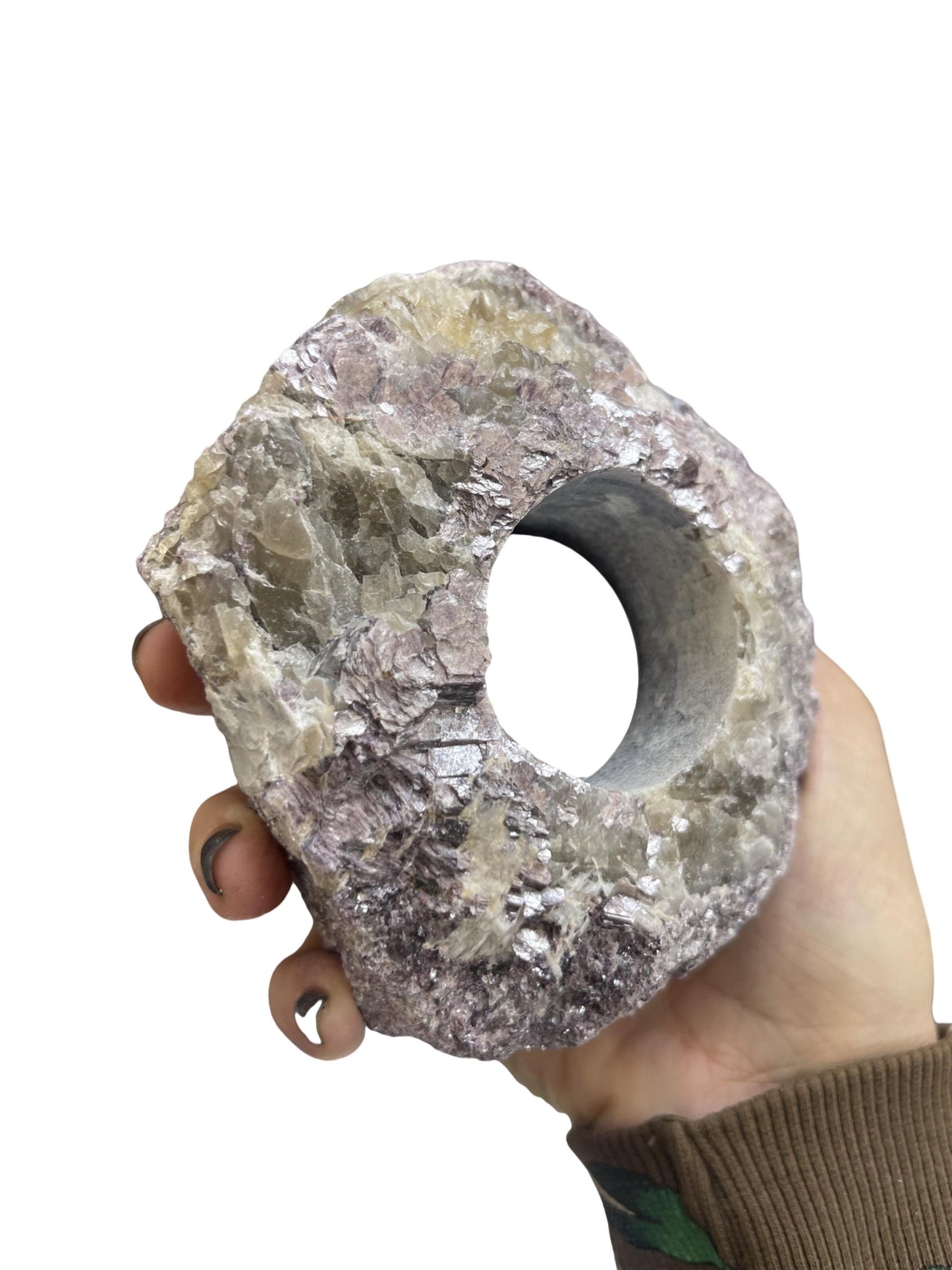 Lepidolite Candle Holder, Lepidoltie Mica Crystal Tea Light Holder, Crystal Home Accessories, Home Decor, Pink Crystals for Stress Relief