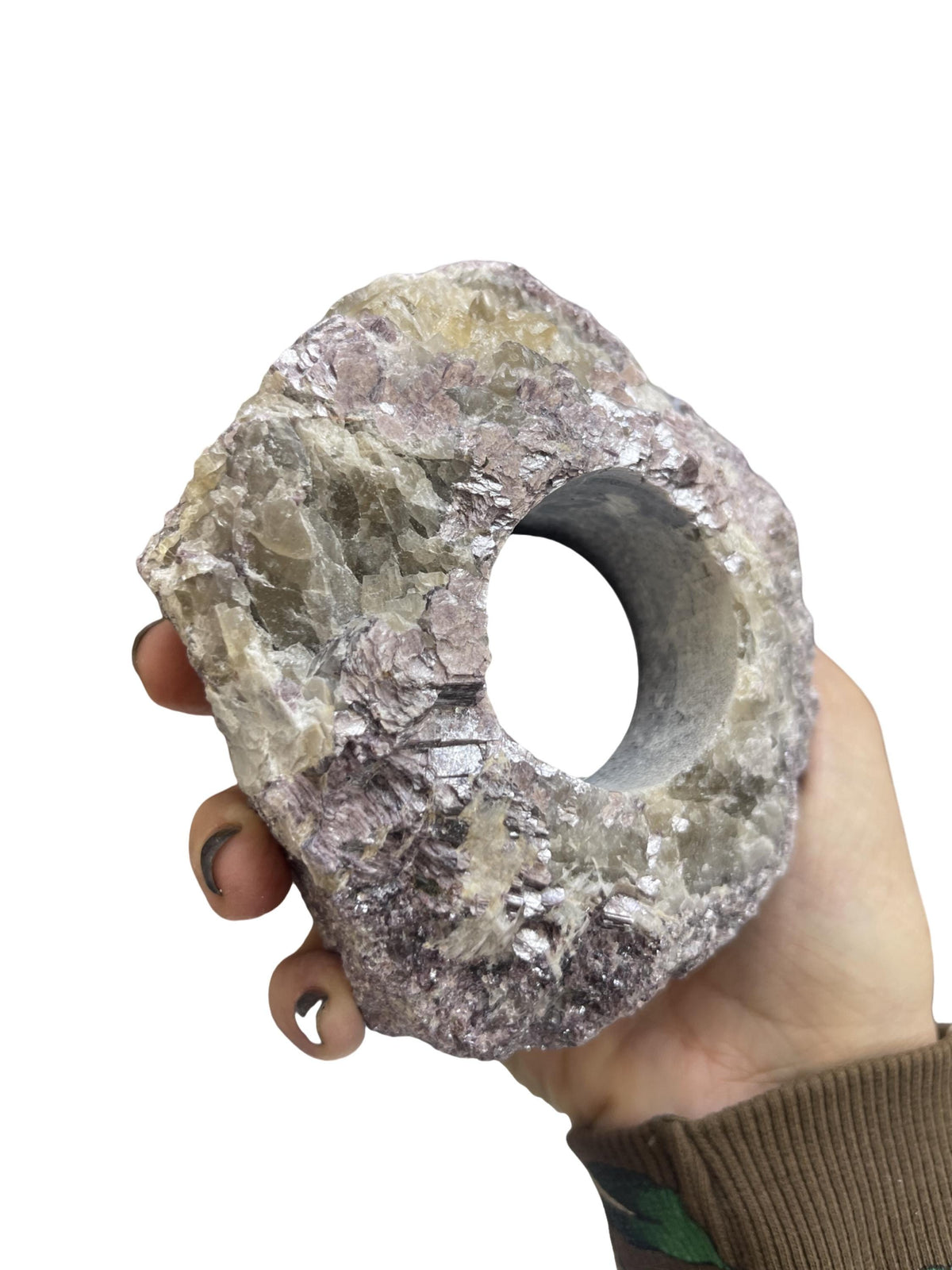 Lepidolite Tea Light Holder: Mica Crystal Candle Holder, Anxiety Relief Decor