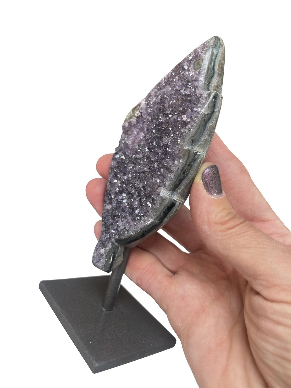 Amethyst Leaf Carving on Stand: Crystal Home Decor