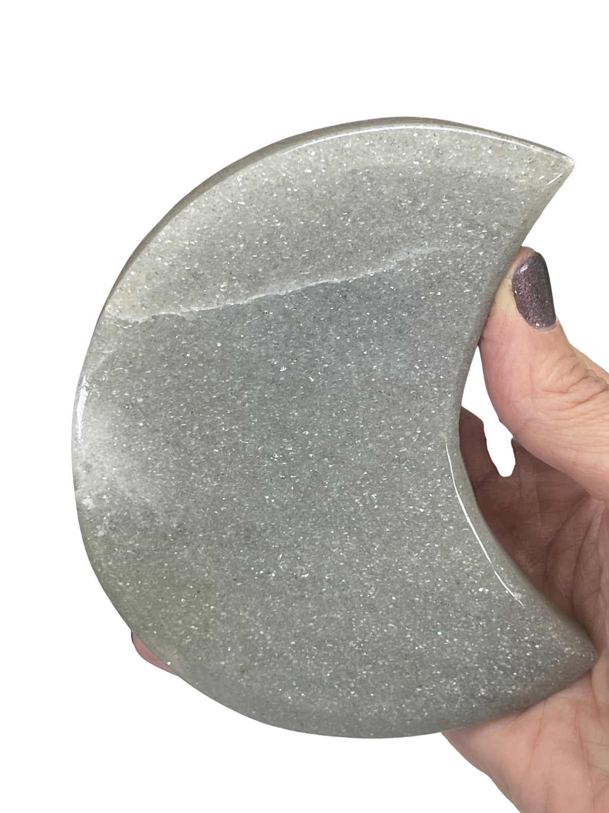 Silver Aventurine Moon with Mica on Silver Stand: Lunar Decor