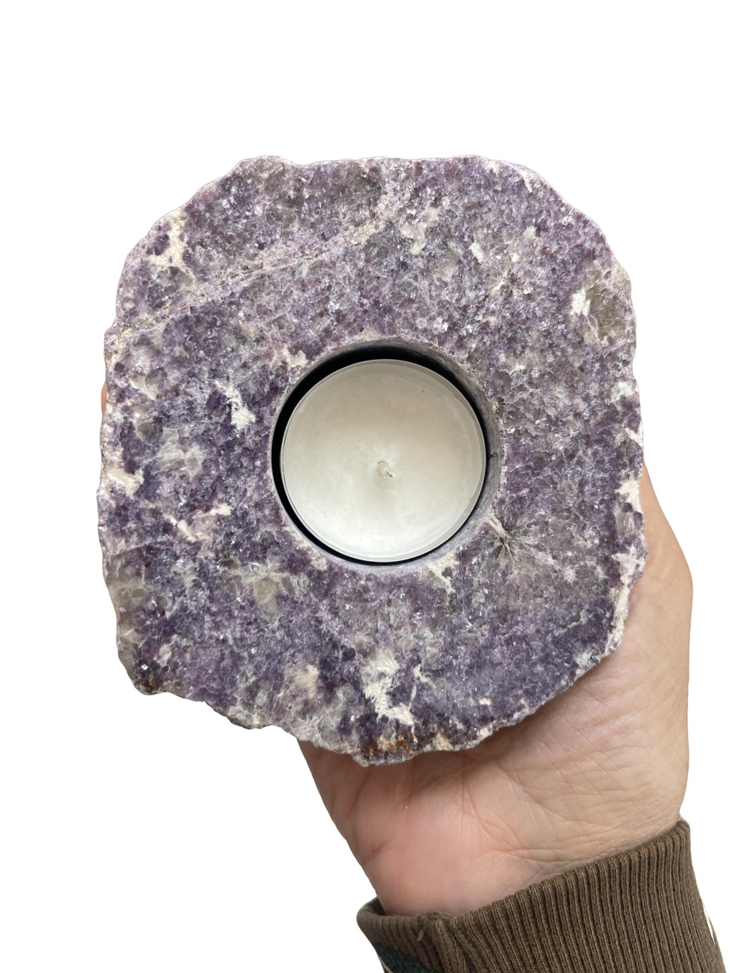 Lepidolite Tea Light Holder: Purple Mica Crystal for Stress Relief, Crystal Candle Holders