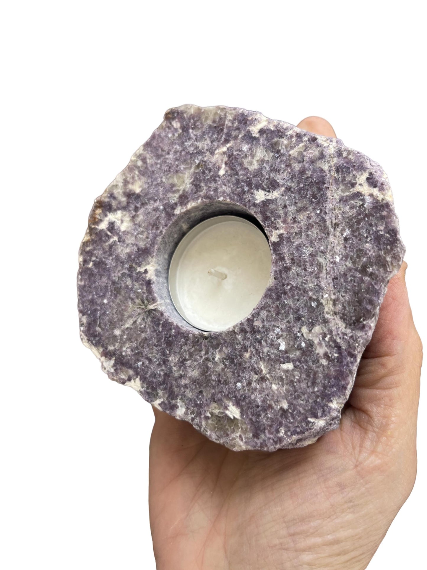Lepidolite Tea Light Holder: Purple Mica Crystal for Stress Relief, Crystal Candle Holders