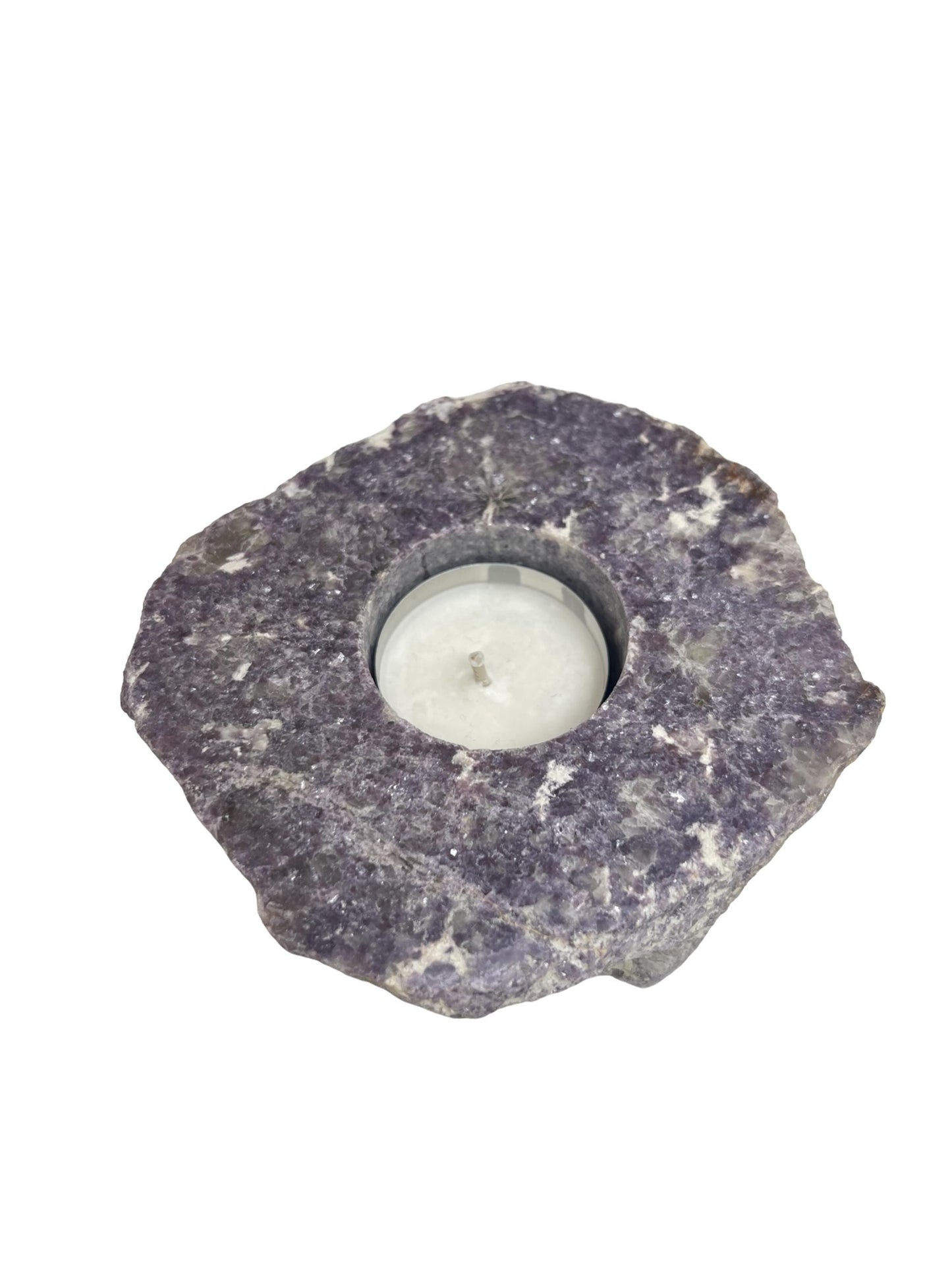 Lepidolite Tea Light Holder: Purple Mica Crystal for Stress Relief, Crystal Candle Holders