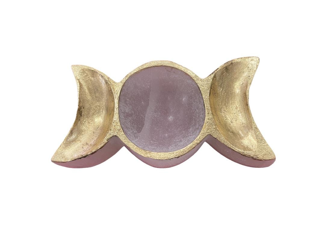 Gold Leaf Selenite Triple Moon Dish: Custom Home Decor