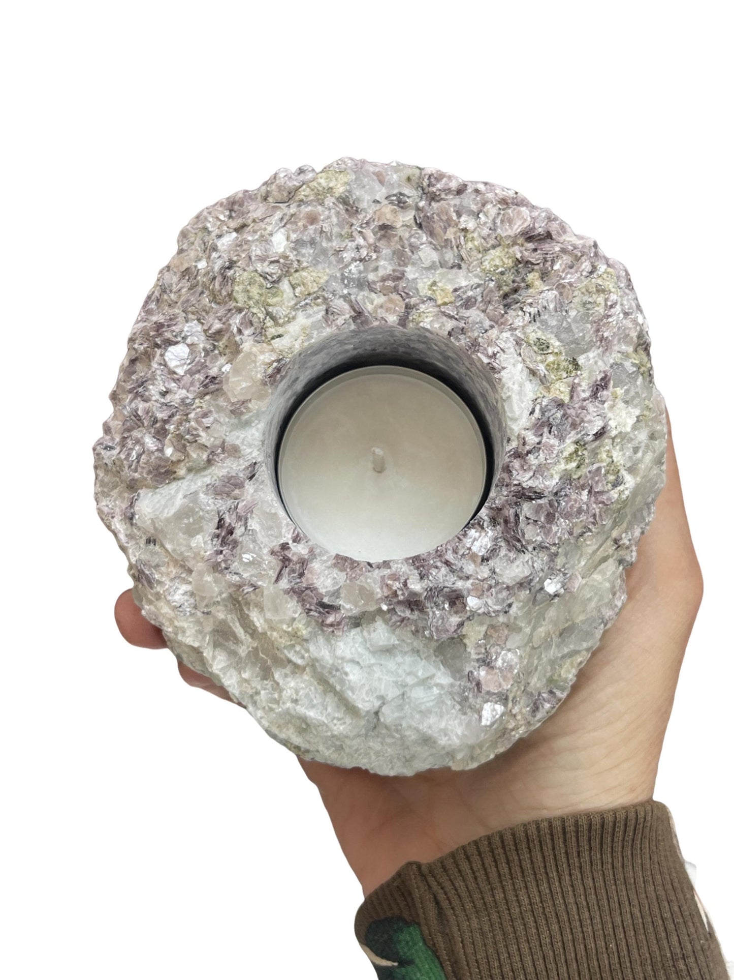 Lepidolite Candle Holder, Lepidolite Mica, Crystal Tea Light Holder, Home Accessories, Home Decor, Crystals for Stress Relief, Unique Candle