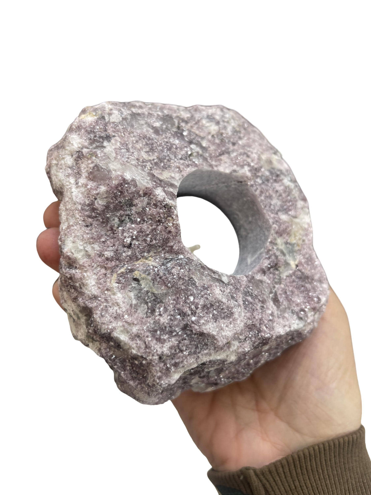 Lepidolite Tea Light Holder: Mica Crystal for Stress Relief