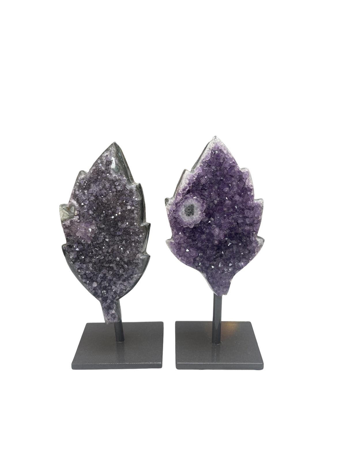 Amethyst Leaf Carving on Stand: Crystal Home Decor