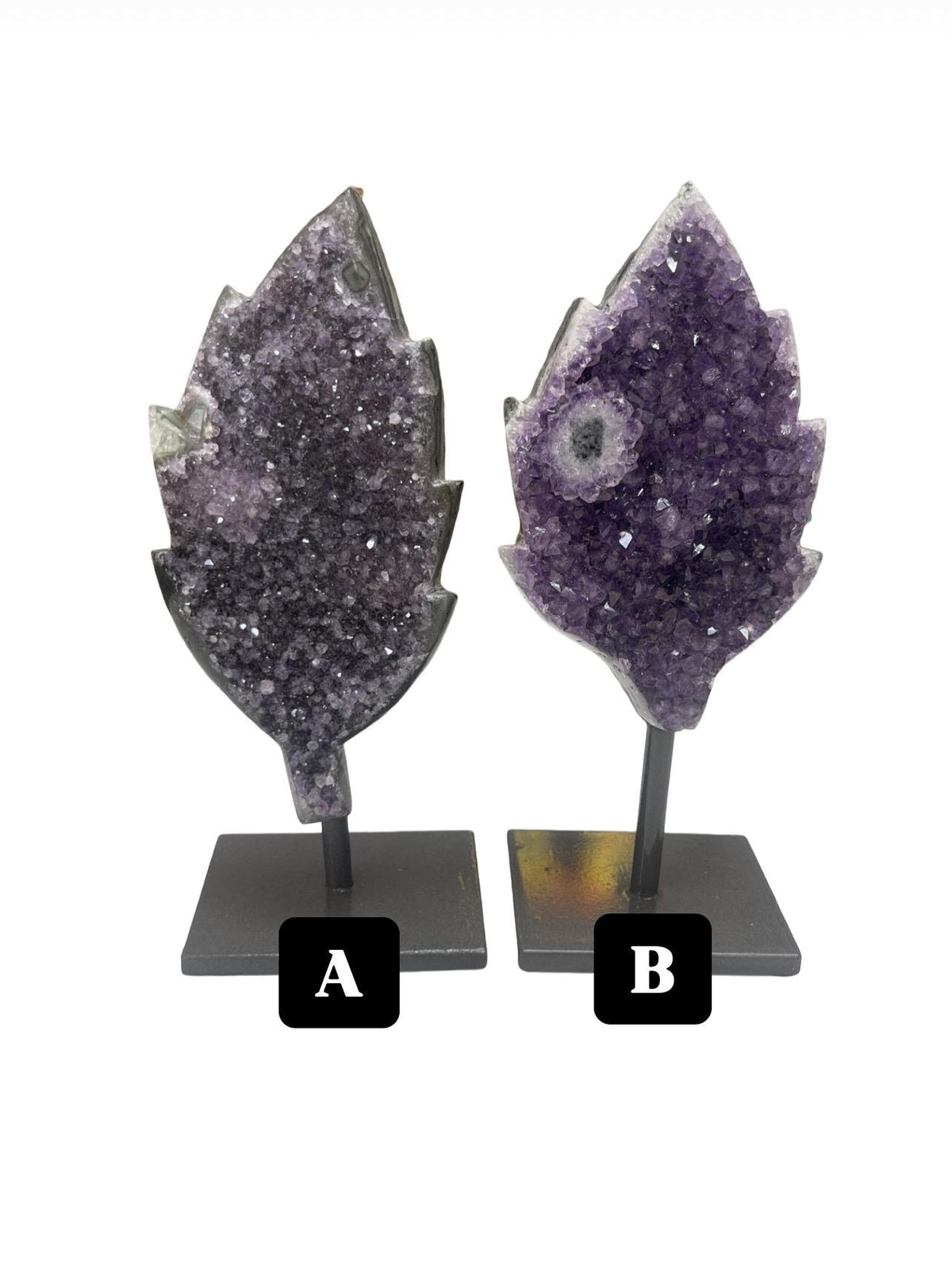 Amethyst Leaf Carving on Stand: Crystal Home Decor