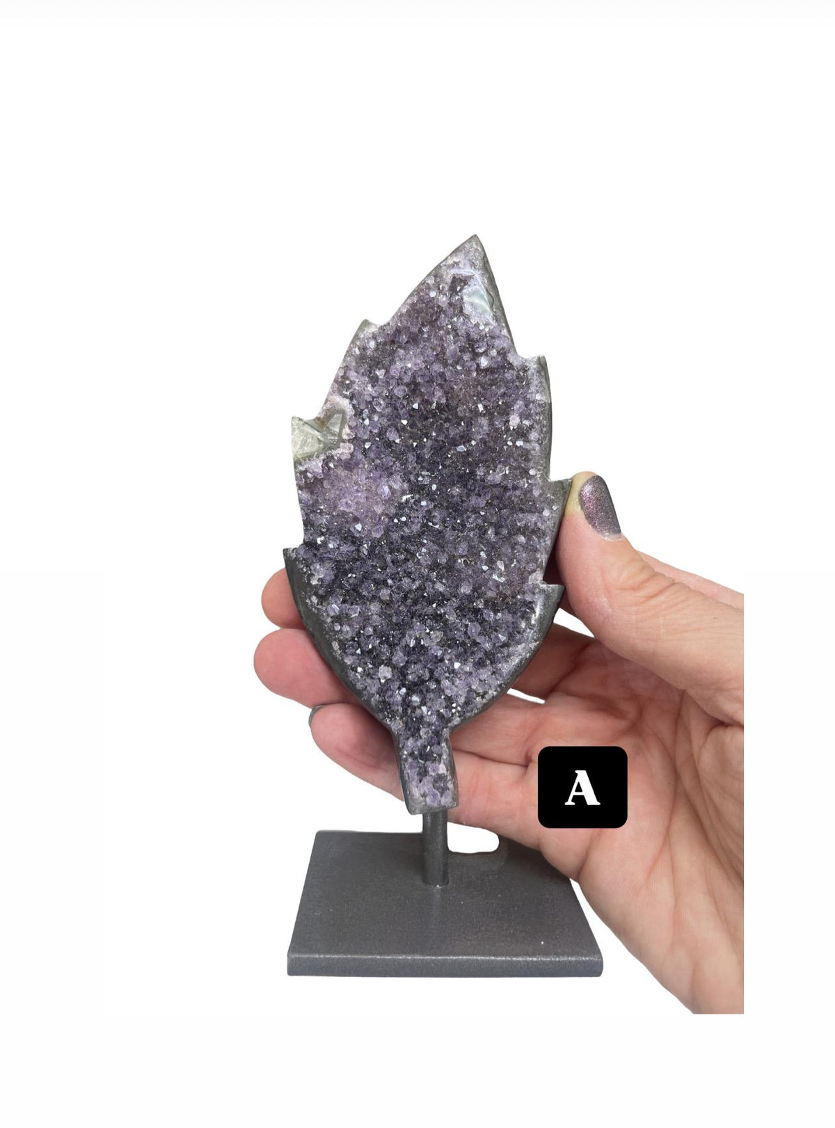 Amethyst Leaf Carving on Stand: Crystal Home Decor