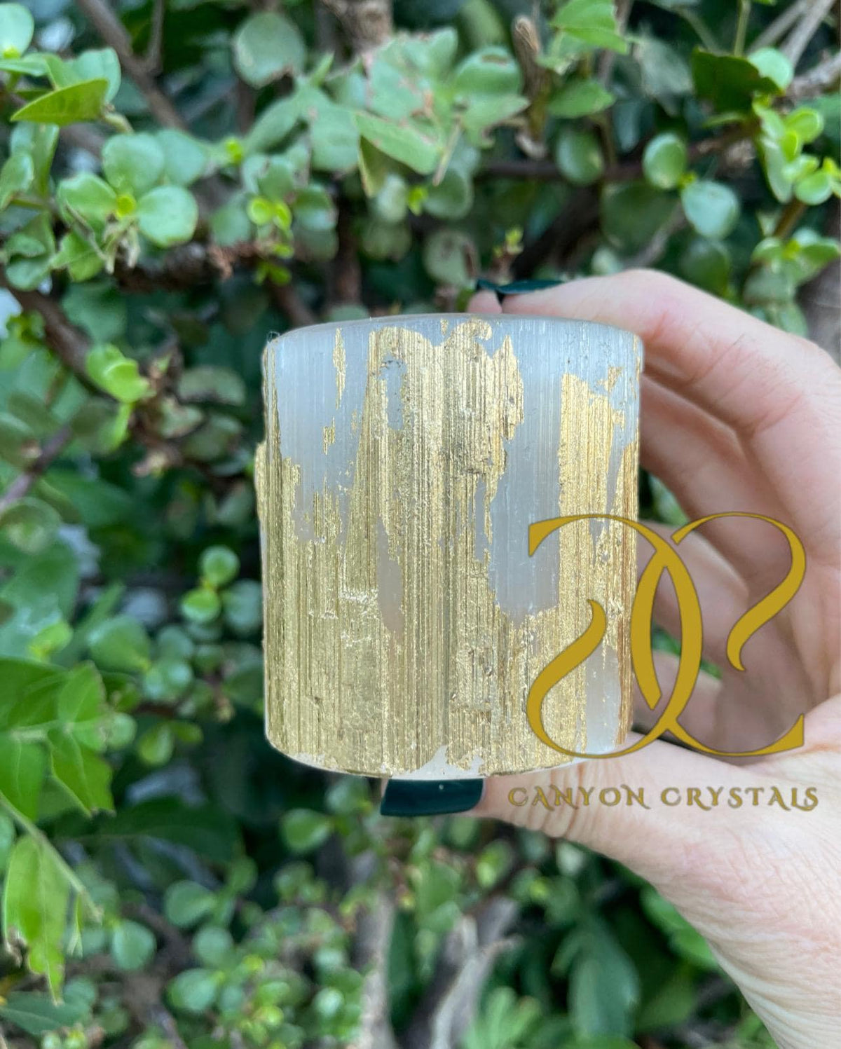 Gold Leaf Selenite Candle Holder: Art Deco Gilded Decor