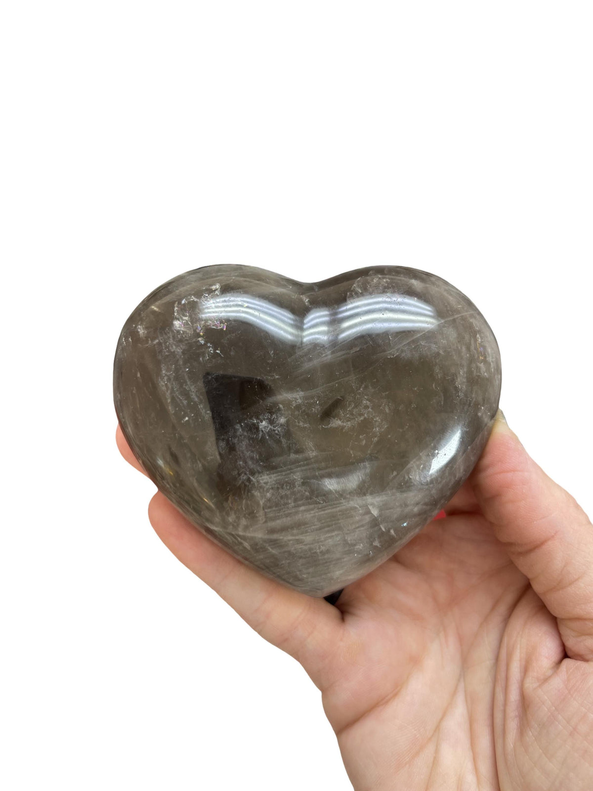 Smokey Quartz Heart Carving: Grounding Crystal with Rainbows