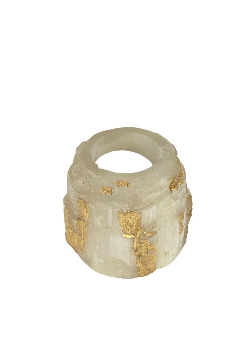 Luxury Gold Leaf Selenite Candle Holder, Holiday Table Decor Wedding Gift
