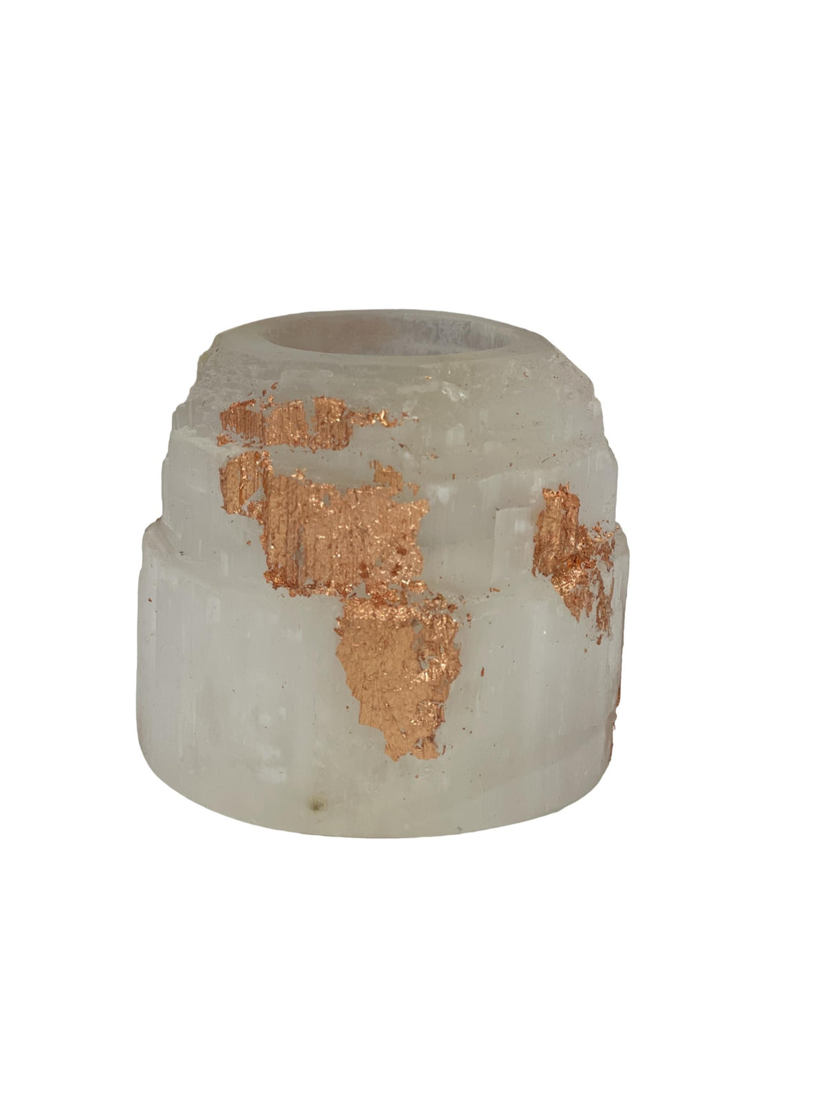 Rose Gold Leaf Selenite Candle Holder, Elegant Holiday Home Decor, Wedding Table Decor