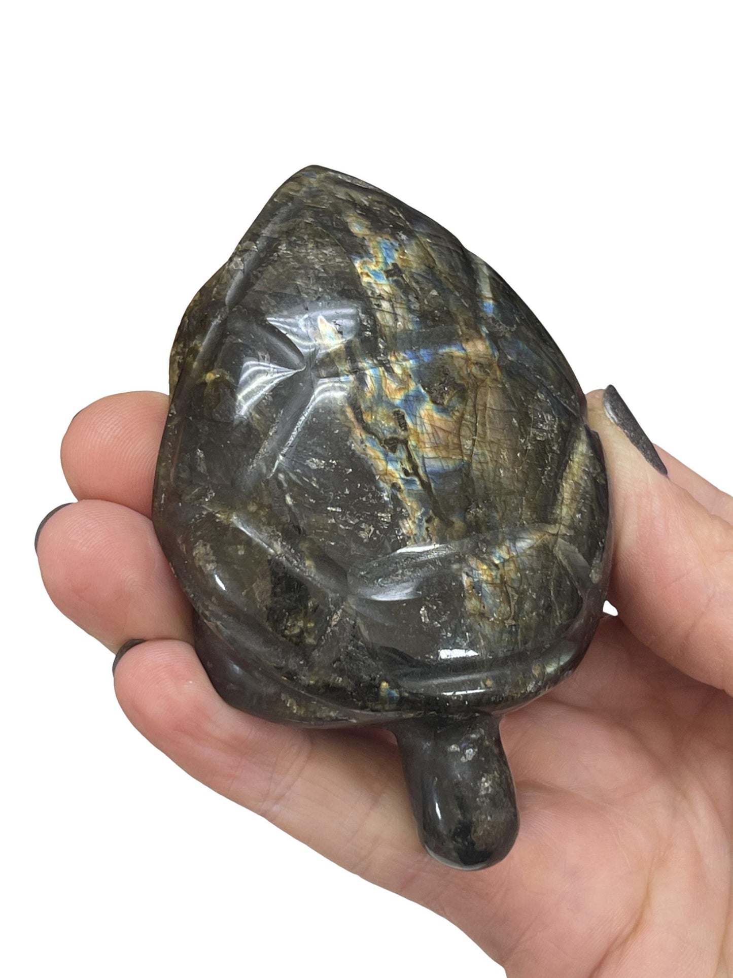 Flashy Labradorite Turtle Carving: Crystal Home Decor, Protection Stone