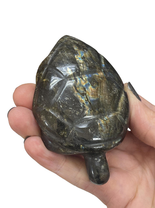 Flashy Labradorite Turtle Carving: Crystal Home Decor, Protection Stone