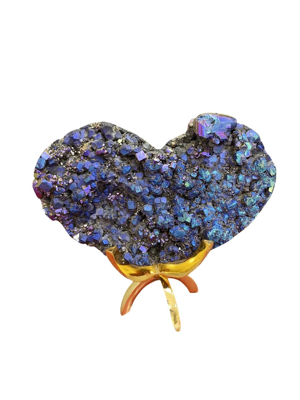 Angel Aura Pyrite Heart on Gold Stand: Luxury Crystal Decor