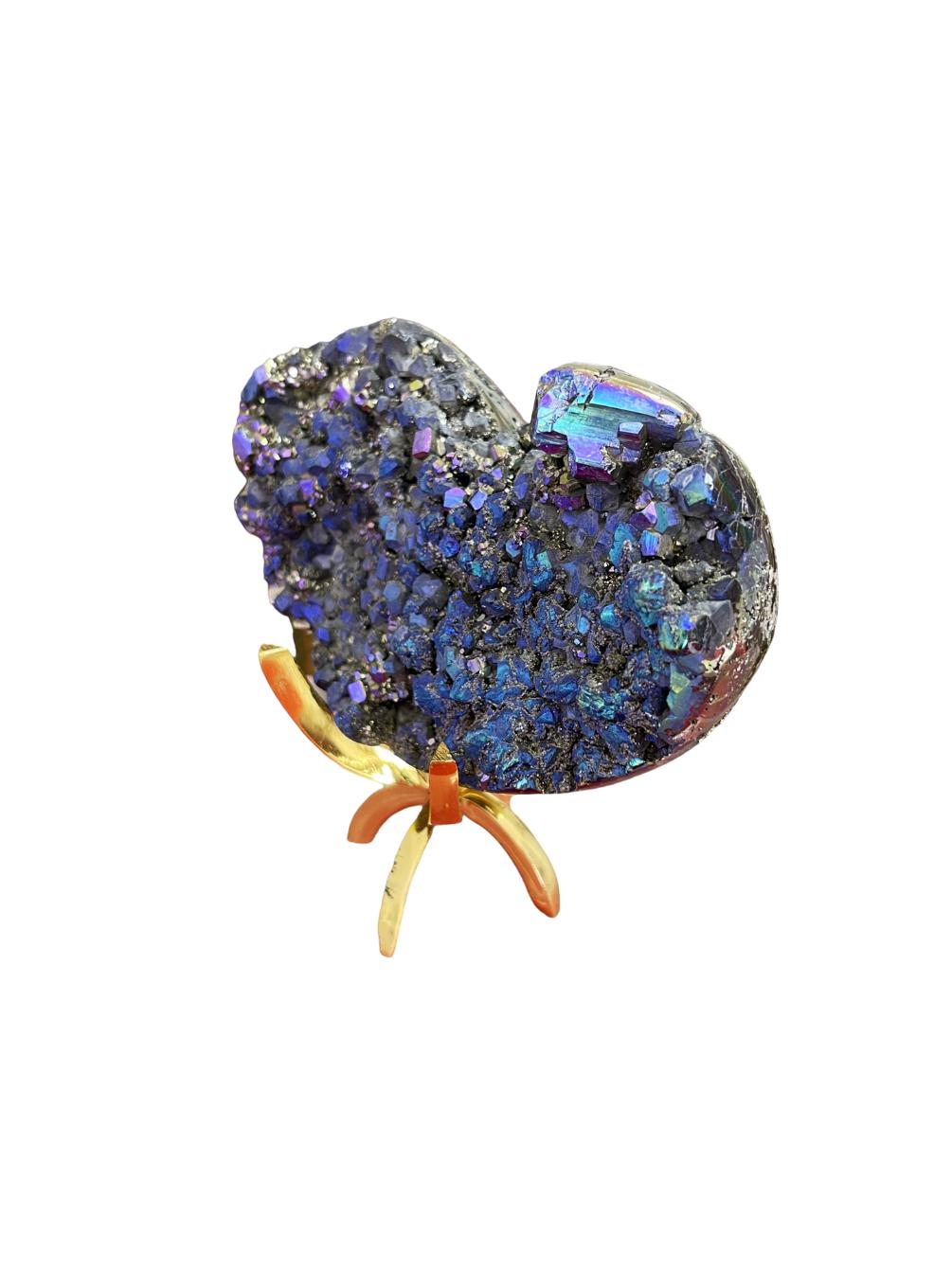 Angel Aura Pyrite Heart on Gold Stand: Luxury Crystal Decor