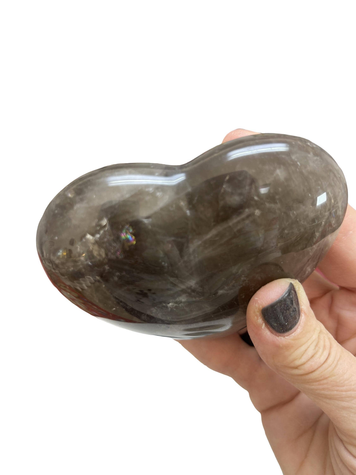 Smokey Quartz Heart Carving: Grounding Crystal with Rainbows