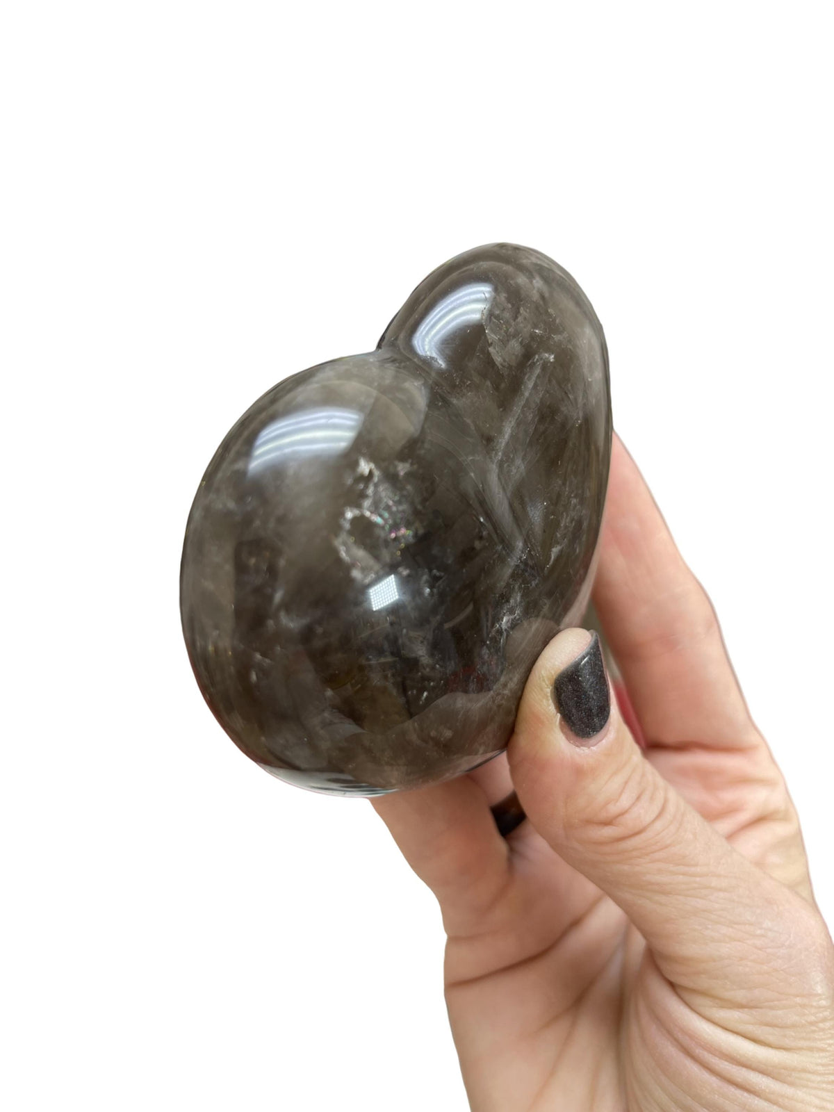 Smokey Quartz Heart Carving: Grounding Crystal with Rainbows