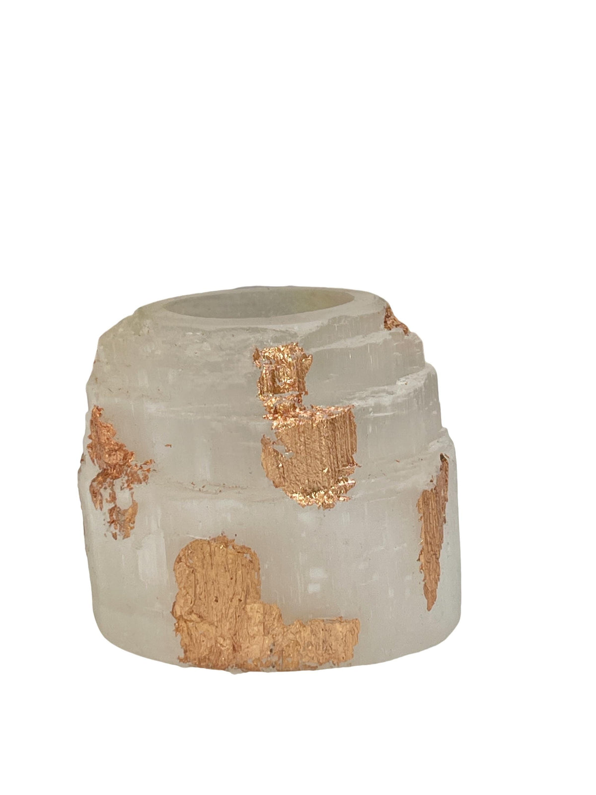 Rose Gold Leaf Selenite Candle Holder, Elegant Holiday Home Decor, Wedding Table Decor