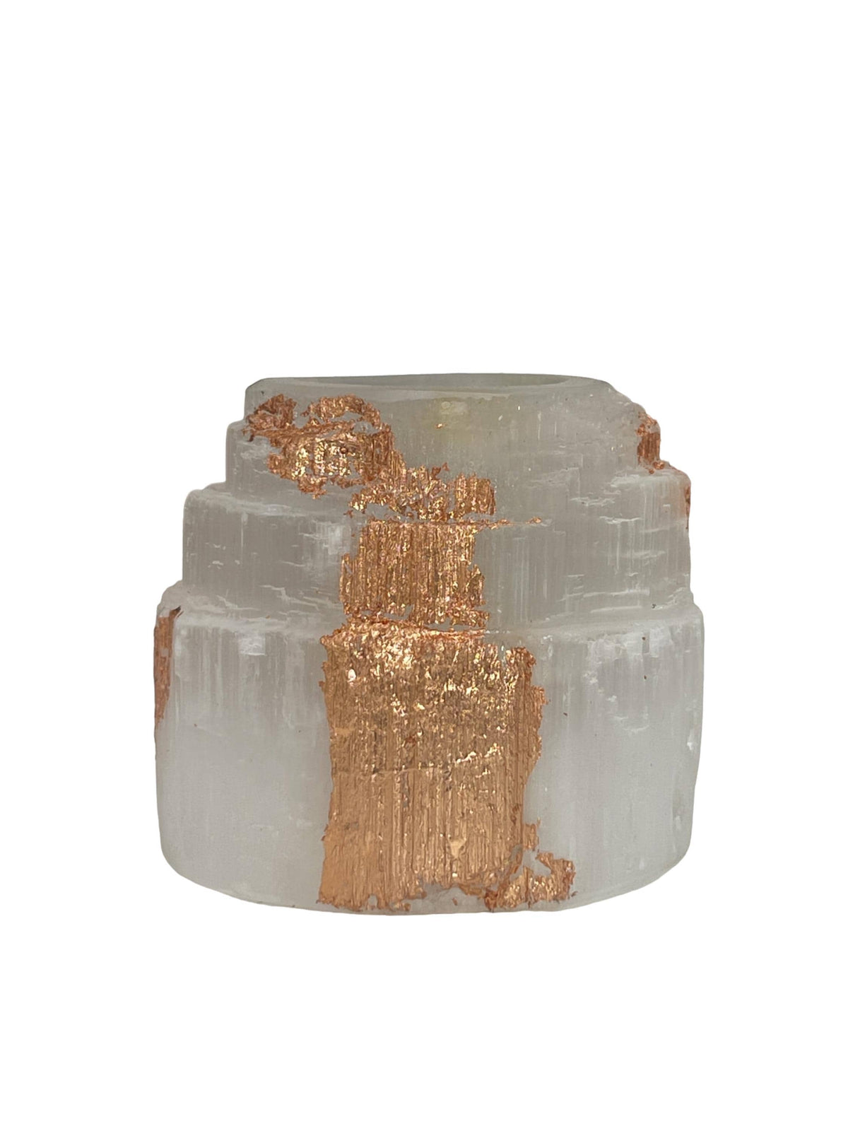 Rose Gold Leaf Selenite Candle Holder, Elegant Holiday Home Decor, Wedding Table Decor