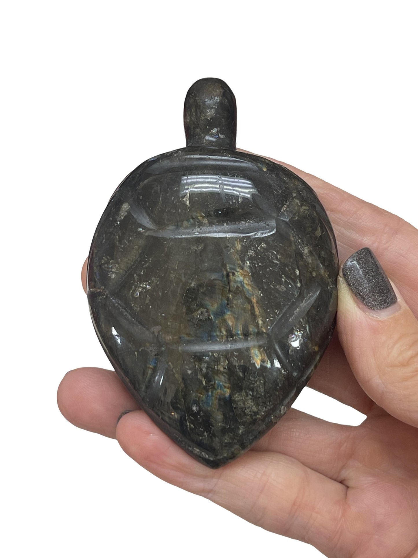 Flashy Labradorite Turtle Carving: Crystal Home Decor, Protection Stone