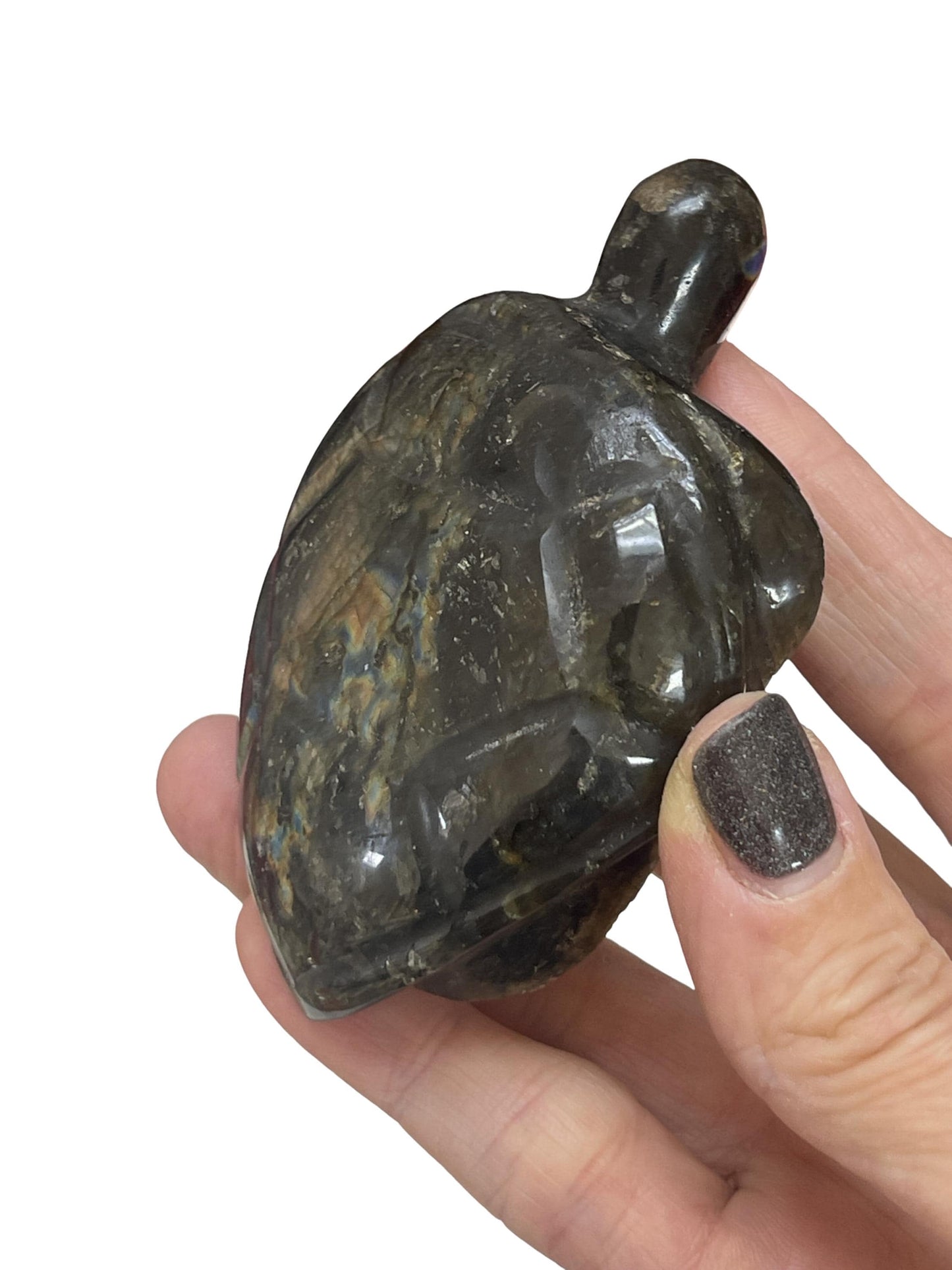 Flashy Labradorite Turtle Carving: Crystal Home Decor, Protection Stone