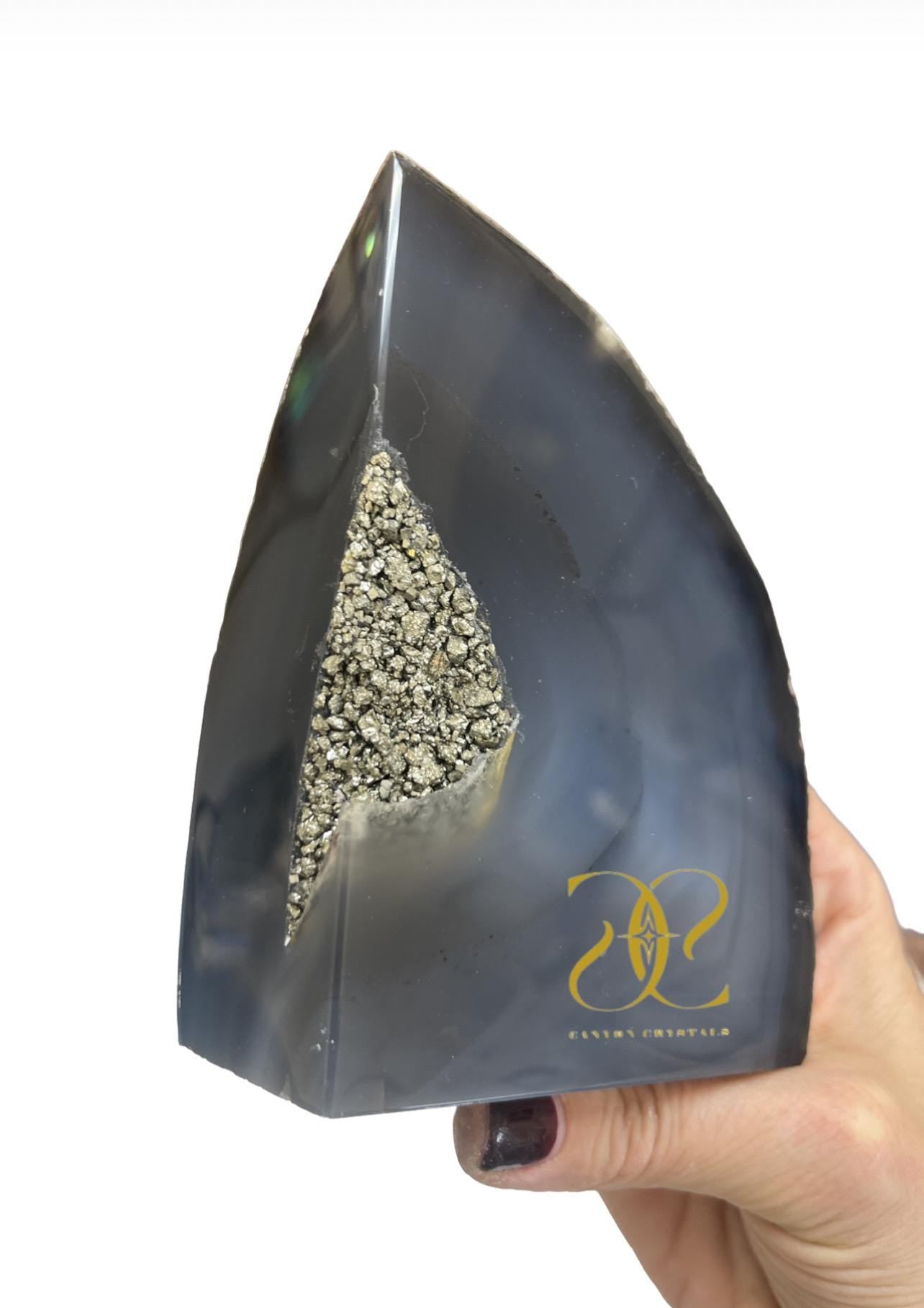 Custom Agate Bookends with Pyrite, Luxury Crystal Decor, Unique Bookends, Library Decor, One of a kind Bookends