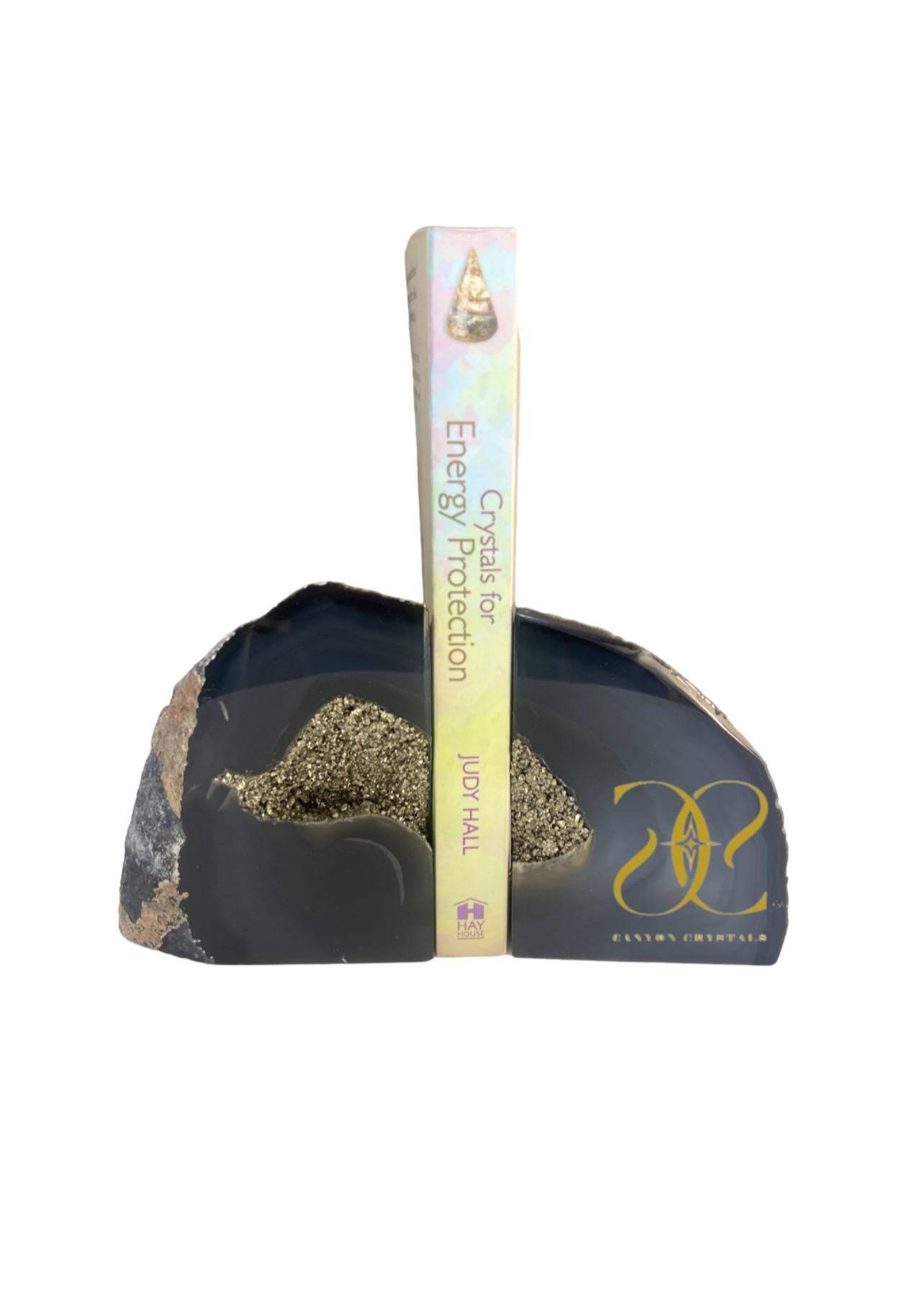 Custom Agate Bookends with Pyrite, Luxury Crystal Decor, Unique Bookends, Library Decor, One of a kind Bookends