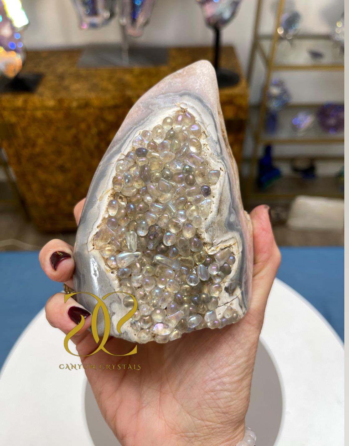 One of a Kind Angel Aura Pink Amethyst Crystal Art: High-Vibration Home Decor