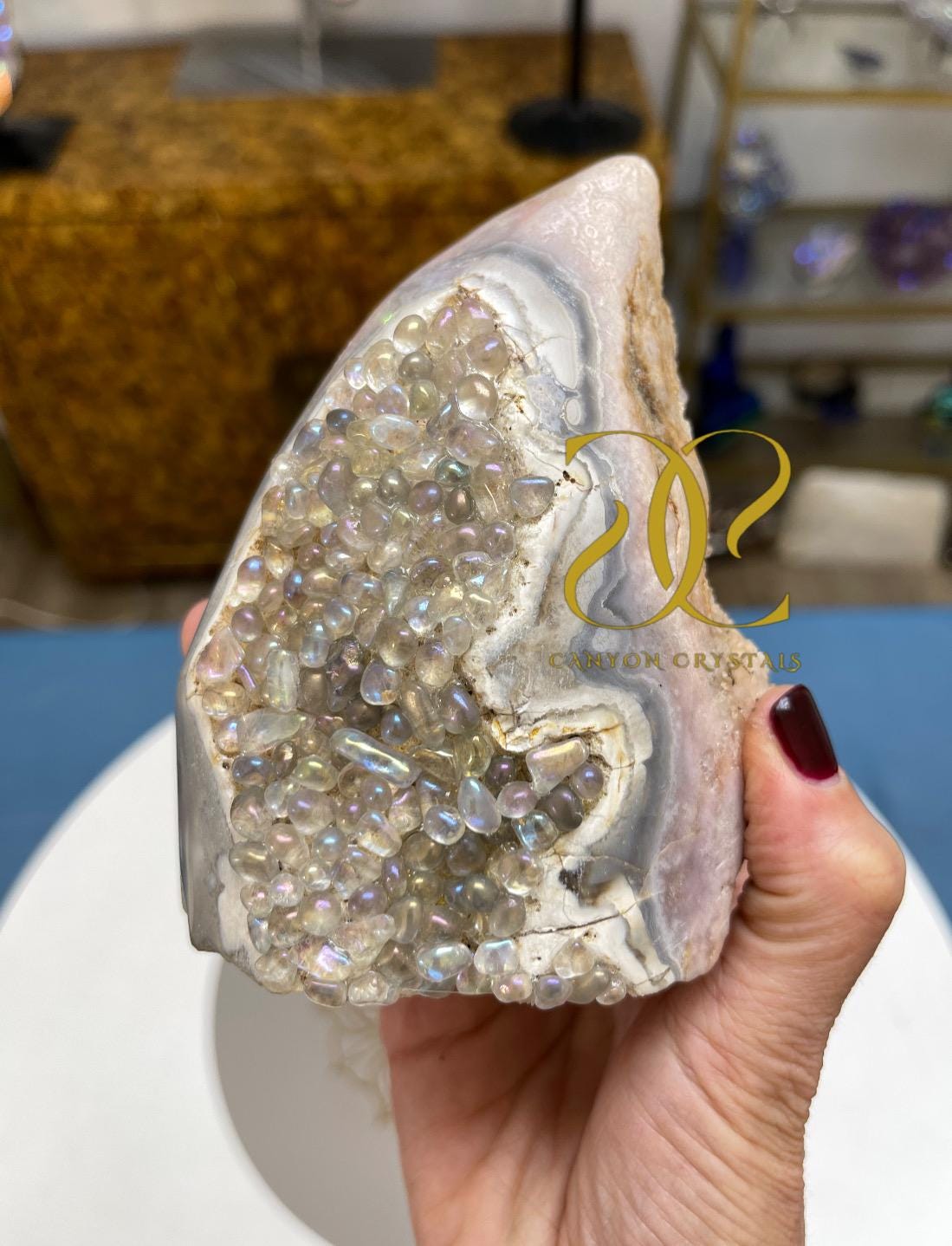 One of a Kind Angel Aura Pink Amethyst Crystal Art: High-Vibration Home Decor