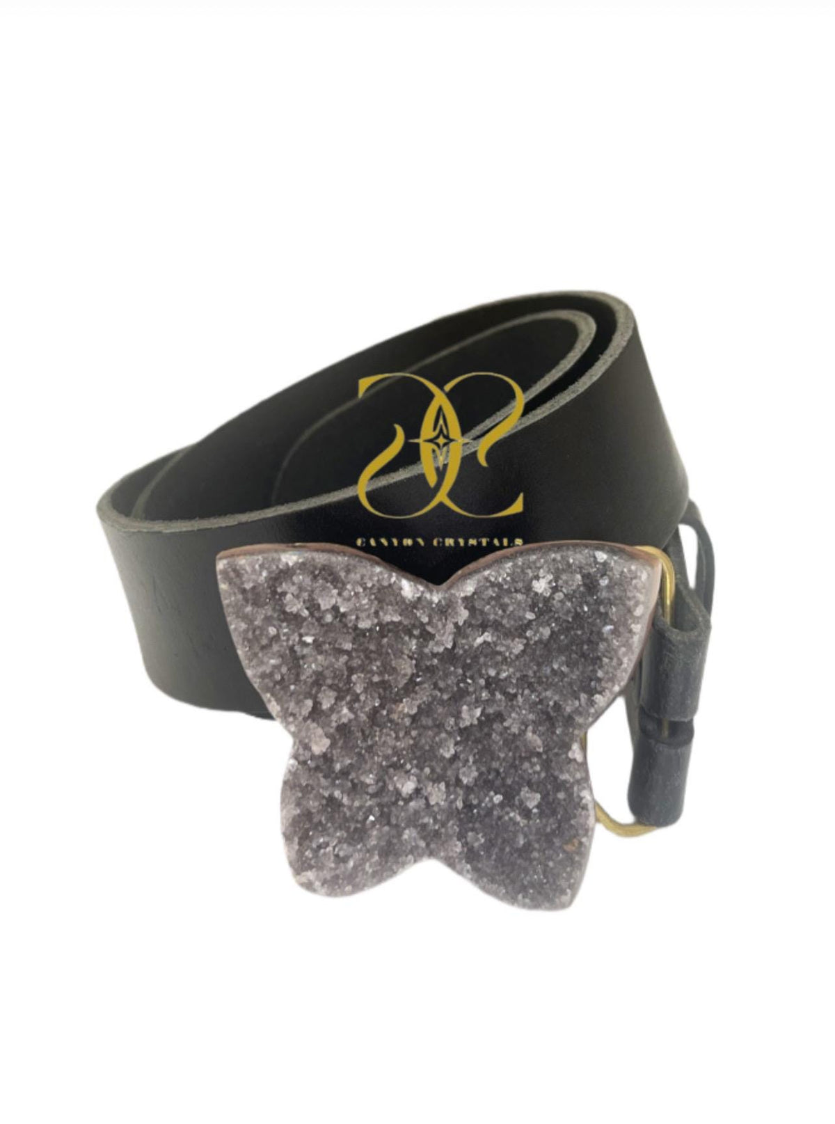 Amethyst Butterfly Belt Buckle: Gemstone Leather Snap Belt